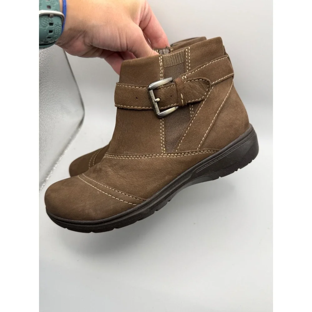 Clarks Collection Ankle Boots Womens 6.5 Brown Leather Buckle Zip 261750414040